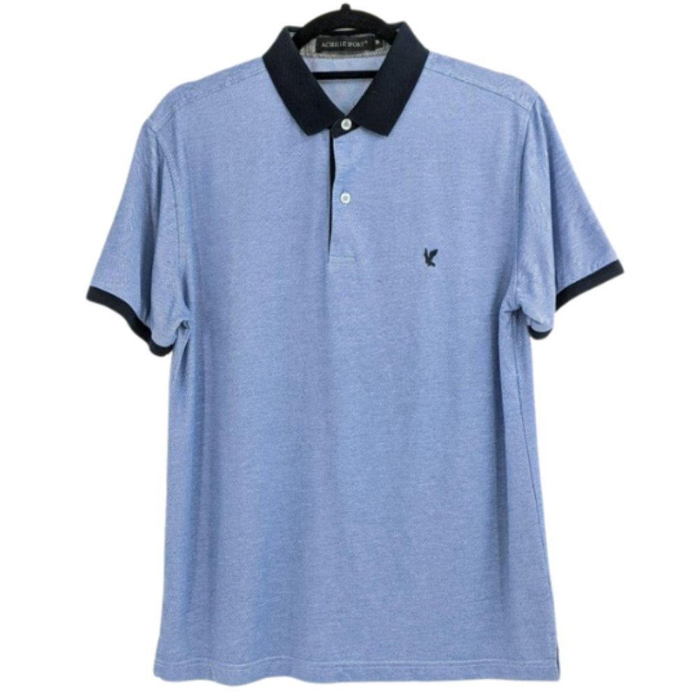 Achille Sport 2 Tone Cotton Polo Shirt In Blue size Medium